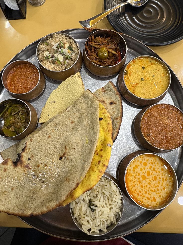 Traditional Rajasthani dishes served on a thali